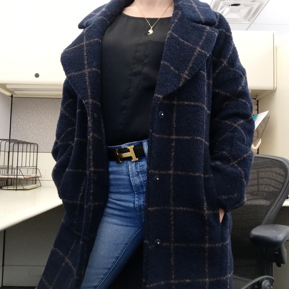 Express Jackets & Blazers - EXPRESS Navy Window Pane Blanket coat XS